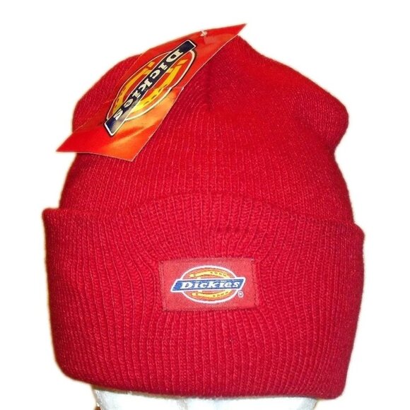 Dickies Mens Adult Red Cuffed Cuff Beanie Winter hat cap New Tags - Picture 1 of 2
